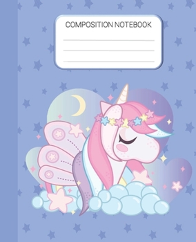 Composition Notebook: Blue Unicorn Wide Ruled Notebook, School Notebook, Home School Notebook, 7.5 x 9.25 Inches Writing Notebook Gift for Kids, Students, Teens
