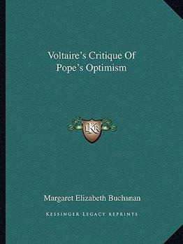 Paperback Voltaire's Critique Of Pope's Optimism Book