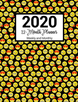 2020 12-Month Planner Weekly & Monthly: Emoji Pattern With Daily Goals and Meal Planner