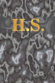 H.S.: 6" x 9" Executive Style Notebook with 100 Blank CREAM COLORED Lined Interior Pages. Gold Monogrammed Two Initials on Black Marble Matte Printed Cover.