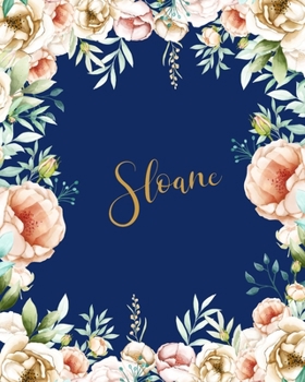 Sloane Dotted Journal: Personalized Dotted Notebook Customized Name Dot Grid Bullet Journal Diary Paper Gift for Teachers Girls Womens Friends School Supplies Birthday Floral Gold Dark Blue