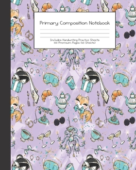 Primary Composition Notebook: Retro Glam Audrey Breakfast Blue Black |Grades K-2 | Handwriting Practice Paper|Primary Ruled With Dotted Midline | 100 ... Girls | Elementary | Teacher | School | Gift