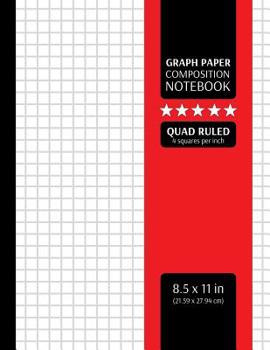 Paperback Graph Paper Composition Notebook: Grid Graphing Paper, 4x4 Quad Ruled, 4 Squares/Inch (Large, 8.5x11 in.) Book