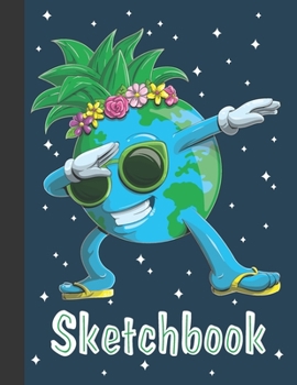 Paperback Sketchbook: Cute Blank Notebook for Sketching and Picture Space with Beautiful Dabbing Earth with Tropical Flowers, Unlined Paper Book