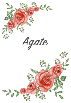 Agate: Personalized Notebook with Flowers and First Name – Floral Cover (Red Rose Blooms). College Ruled (Narrow Lined) Journal for School Notes, Diary Writing, Journaling. Composition Book Size