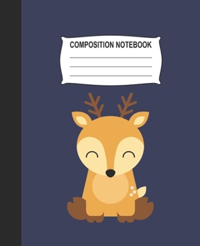 Paperback Composition Notebook: Blue Wide Ruled Notebook With A Cute Baby Reindeer Book