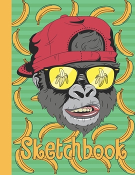SKETCHBOOK: Funny Blank Notebook for Sketching and Picture Space with Cool Gorilla Face and Bananas,  Unlined Paper Book for Drawing, Journaling, and Doodling, Perfect for Creative Kids