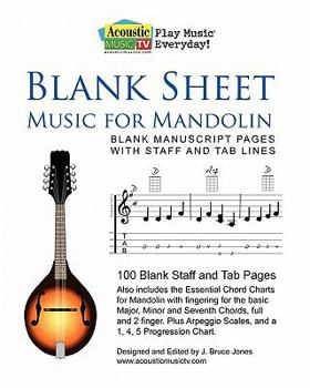 Paperback Blank Sheet Music for Mandolin: Blank Manuscript Pages with Staff and Tab Lines, 100 Blank Staff and Tab Pages Book