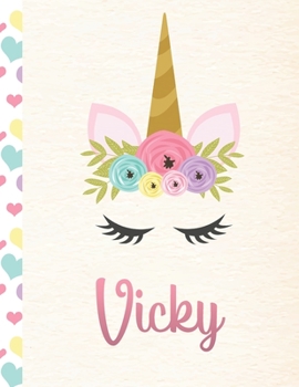 Vicky: Personalized Unicorn Sketchbook For Girls With Pink Name - 8.5x11 110 Pages. Doodle, Sketch, Create!