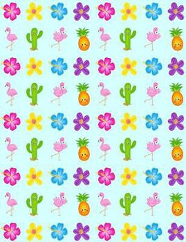 Paperback Cactus Pineapple Flamingo Composition Notebook: Wide Ruled (7.44 x 9.69) Cute Pattern with Kawaii Characters and Tropical Flowers Print Blue Backgroun Book