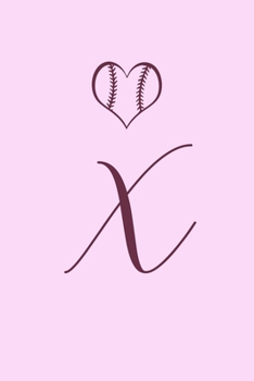X: Name Monogram Initial X Softball 6x9" Dot Bullet Notebook/Journal Gift Idea For Girls, Women, School, College and Work