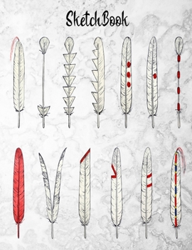 Paperback Basic Artist Sketchbook Drawing Creative Doodle Notebook: Red Gray Native American Feathers Book Cover Design 8.5 X 11 Size Custom Interior 100 Dot Jo Book