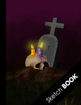 Paperback Sketch Book: Halloween Gifts: Skull with Yellow and Purple Candles, Blank Paper for Drawing, Doodling or Sketching Book