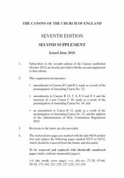 Loose Leaf Canons of the Church of England 7th Edition: Second Supplement Book