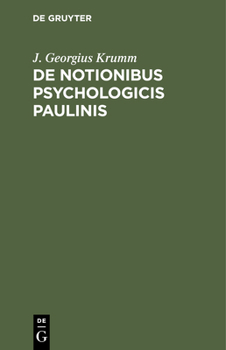 Hardcover de Notionibus Psychologicis Paulinis: Dissertatio [German] Book