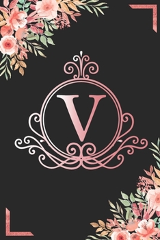 V: Watercolor Flower & Marbel - Motivational and Inspirational Trendy Monogram Initial Letter Women & Girls Coworker Office Funny Notebook Wide Ruled ... Idea in Holidays Birthday Or Anniversary 2020