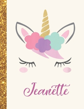 Jeanette: Jeanette Unicorn Personalized Black Paper SketchBook for Girls and Kids to Drawing and Sketching Doodle Taking Note Marble Size 8.5 x 11