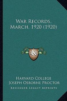 Paperback War Records, March, 1920 (1920) Book