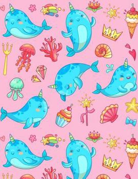 Narwhal Notebook: Super Kawaii Pink Narwhals Giant Notebook 300 Page Journal with Cupcake Rainbow Heart Crown Shell Magic Wand Ice Cream Shooting ... Thick Notepad for Girls Boys Kids (8.5 x 11)