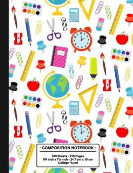 Composition Notebook College Ruled: Trendy Back to School Patterned Icon Cover Lined Pages with Margin Book for Girls