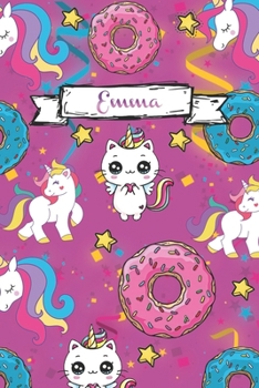 Emma: Glossy Sketchbook Cute Cat Unicorn Doughnut Kawaii Sketch Book for Girls 111 Pages of 6x9 inch Blank Paper for Drawing, Doodling or Sketching Sketchbooks For Kids
