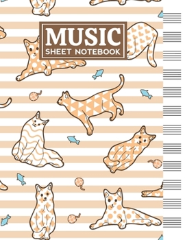 Music Sheet Notebook: Blank Staff Manuscript Paper with Cats Themed Cover Design
