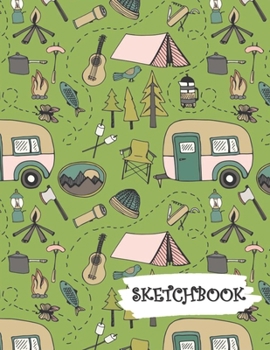 Paperback Sketchbook: Green Camper Fun Framed Drawing Paper Notebook Book