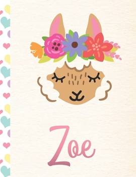 Paperback Zoe: Personalized Llama Primary Handwriting Notebook For Girls With Pink Name - Dotted Midline Handwriting Practice Paper - Book