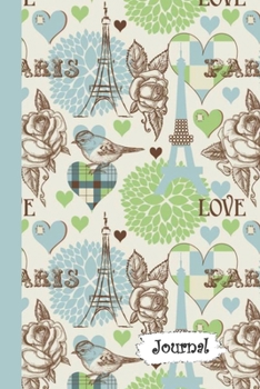 Paperback Journal: Light Blue Love Paris & Roses Diary with Blank Lined Notebook Paper Book