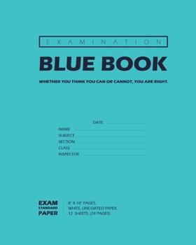 Paperback Examination Blue Book, Wide Ruled, 12 Sheets (24 Pages), Blank Lined, Write-in Booklet (Royal Blue) Book