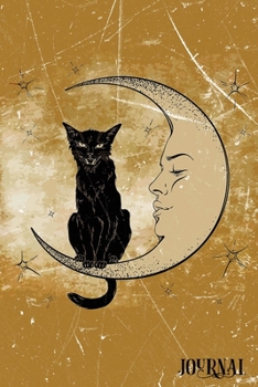 Journal: Vintage Black Cat Notebook Journal with Crescent Moon Face |Soft Matte Cover|6x9| 120 pages |Wide-Ruled| Unique Journal for Notes, Ideas, School, To-Do-List,Creative Ideas