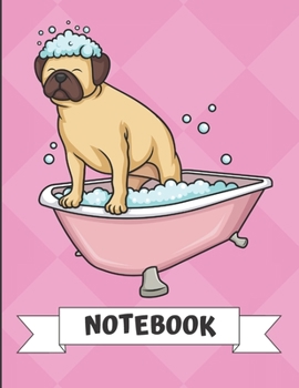 Notebook: Silly Bulldog Puppy Dog in Bath Tub Cartoon on a Pink Diamond Background. Book is Filled with Lined Journal Paper for Notes and Creating Writing.