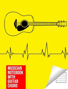 Paperback Musician Notebook with Guitar Chord - Guitar/Bass Fretboard Paper Cool Bassist Gift For A Bass Player Notebook guitar chords in Yellow color Cover Book