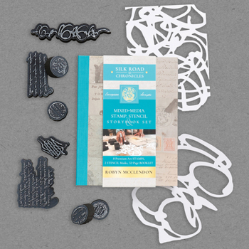 Mixed-Media Stamp, Stencil, and Storybook Set European Scripts: 8 Premium Art Stamps, 2 Stencil Masks, and 32-Page Instruction Booklet; Great for Gel