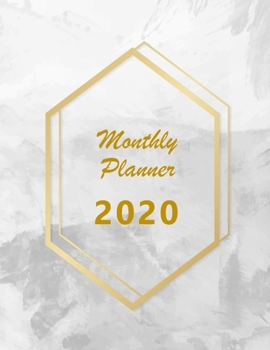 Monthly planner 2020: Large. Month on 2 pages. Incl. 2020 Calendar, Important dates section and Notes pages. 8.5" x 11.0" (Letter size). (Marble look, golden hexagon design. Soft matte cover).