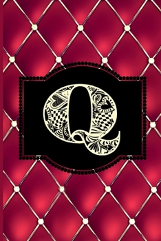 Q: Monogram Journal or Diary. Captivating Ruby Red and Gold Diamond Design with a Decorative Uppercase Initial with Texture & Charm on a Vintage Black Cinema Marquee Notebook. (6x9 110 Blank Lined Pag