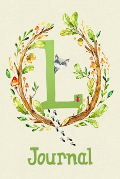 Cute Woodland Critter Journal with Initial: Cute Woodland Raccoon Journal with Green Initial 'L'