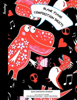 Trendoxy™ - Blank Piano Composition Sheets KIDS Music Composition Notebook (8.5 x 11 IN / 21.6 x 27.9 CM) 100 Pages, 3 Great Staves Per Page | ... Cover Design | Perfect For Beginners, Kids