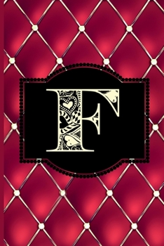 F: Monogram Journal or Diary. Captivating Ruby Red and Gold Diamond Design with a Decorative Uppercase Initial with Texture & Charm on a Vintage Black Cinema Marquee Notebook. (6x9 110 Blank Lined Pag