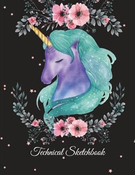 Paperback Technical Sketchbook: Cute Unicorn Sleepy, 5 Degree Polar Coordinates 120 Pages Large Print 8.5" x 11" Polar Graph Paper Notebook [Large Print] Book
