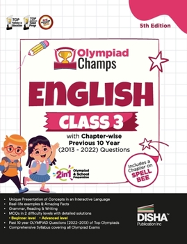 Paperback Olympiad Champs English Class 3 with Chapter-wise Previous 10 Year (2013 - 2022) Questions 5th Edition Complete Prep Guide with Theory, PYQs, Past & P Book