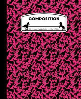 Paperback Composition: Horses Pink and Black Marble Composition Notebook for Girls or Boys. Horseback Rider Wide Ruled Book 7.5 x 9.25 in, 10 Book