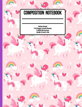 Paperback Composition Notebook Wide Ruled: Unicorn 100 Pages Book