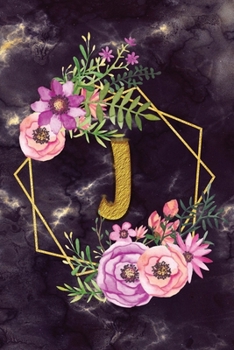 J: Personalized Dot Grid Bullet BUJO Notebook Journal Modern Floral Gold Initial Monogram Letter - Many Usage Handy Travel Size For Women Teens