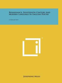 Paperback Renaissance, Eighteenth Century And Modern Language In English Poetry: A Tabular View Book