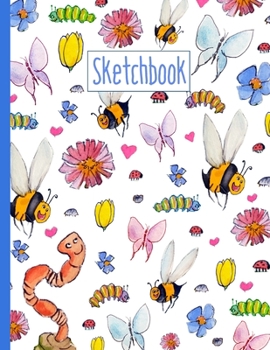 Paperback Garden Friends: 8.5" x 11" Blank Sketchbook Journal with Honey Bees, Caterpillars, Worm, Ladybugs, Roly Polies, Butterflies, Flowers, Book