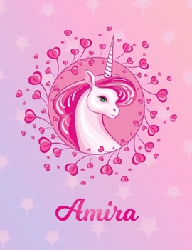 Paperback Amira: Amira Magical Unicorn Horse Large Blank Pre-K Primary Draw & Write Storybook Paper - Personalized Letter A Initial Cus Book