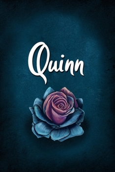 Paperback Quinn: Personalized Name Journal, Lined Notebook with Beautiful Rose Illustration on Blue Cover Book
