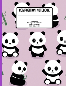 Paperback Composition Notebook Wide Ruled: Panda 110 Pages Book