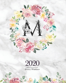2020 Diary Planner: 8x10 Planner With Watercolor Flowers "M" Monogram On Gray Marble for Woman